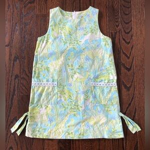 *LIKE NEW* Lilly Pulitzer Blue/Green Girls 6 Safari Animal Shift Dress w/Pockets